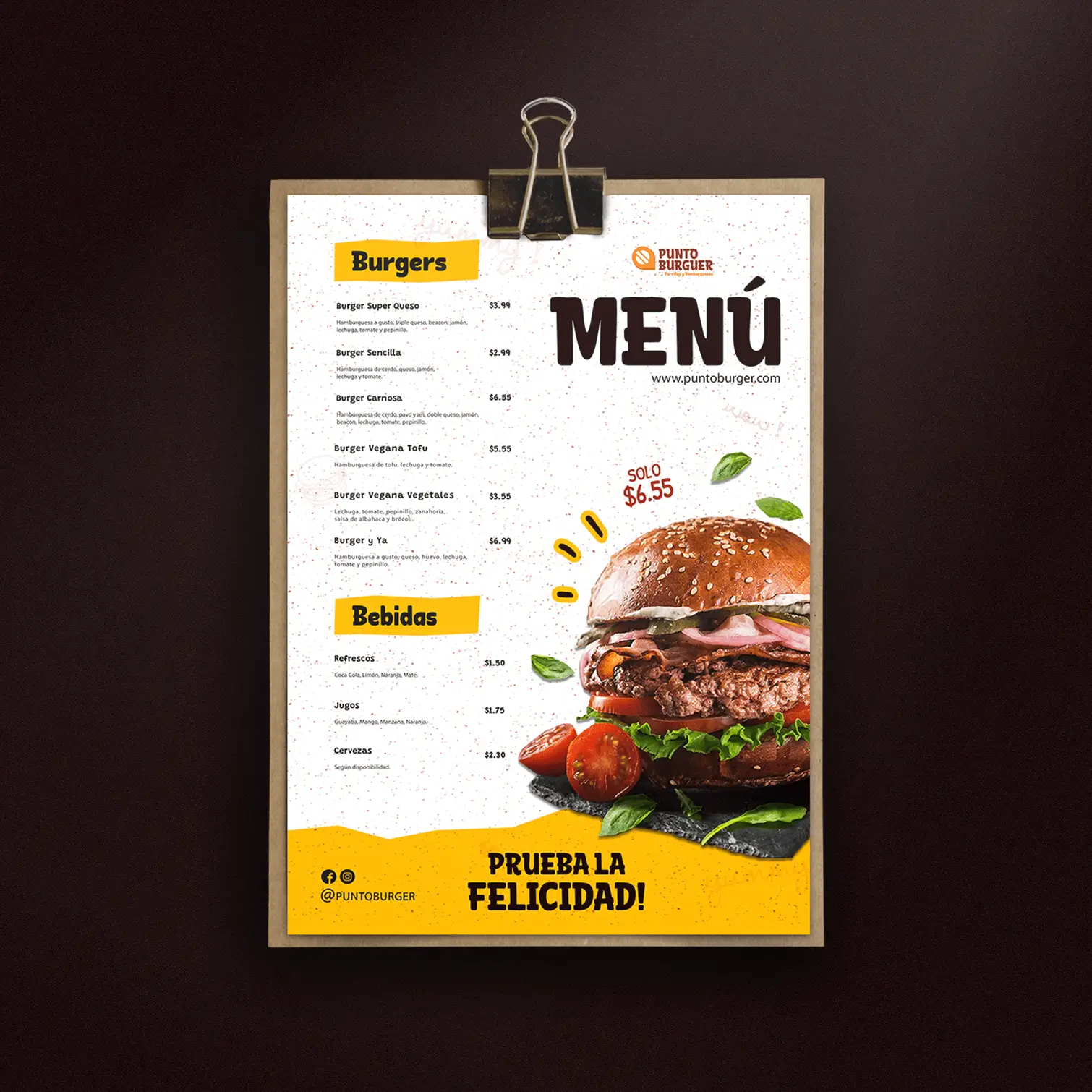 menú de Punto Burger