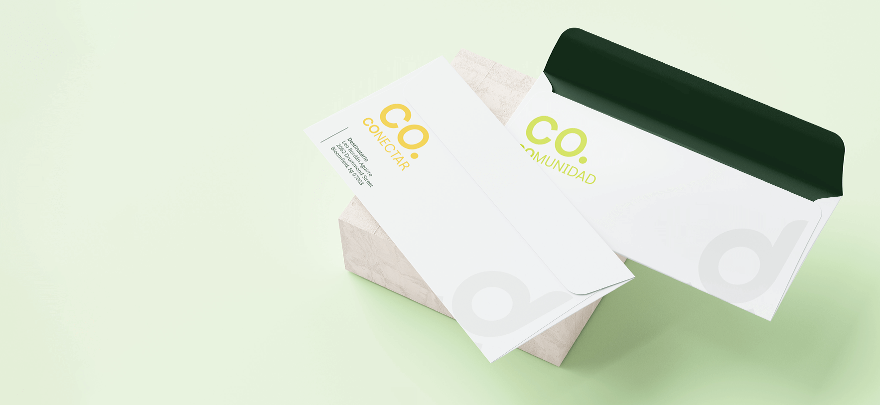 Sobre corporativo blanco con branding de El Nido