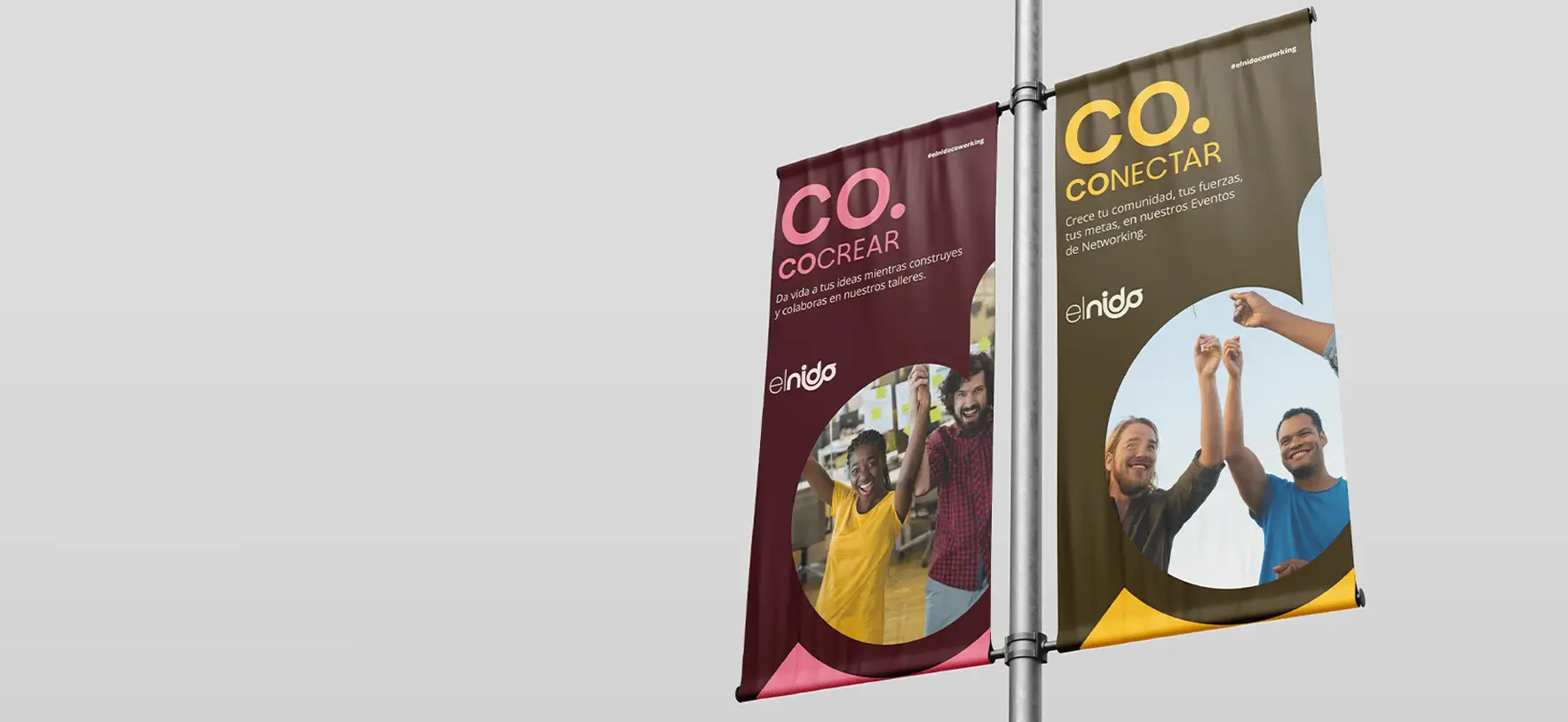 Banderolas de evento El Nido en fondo gris