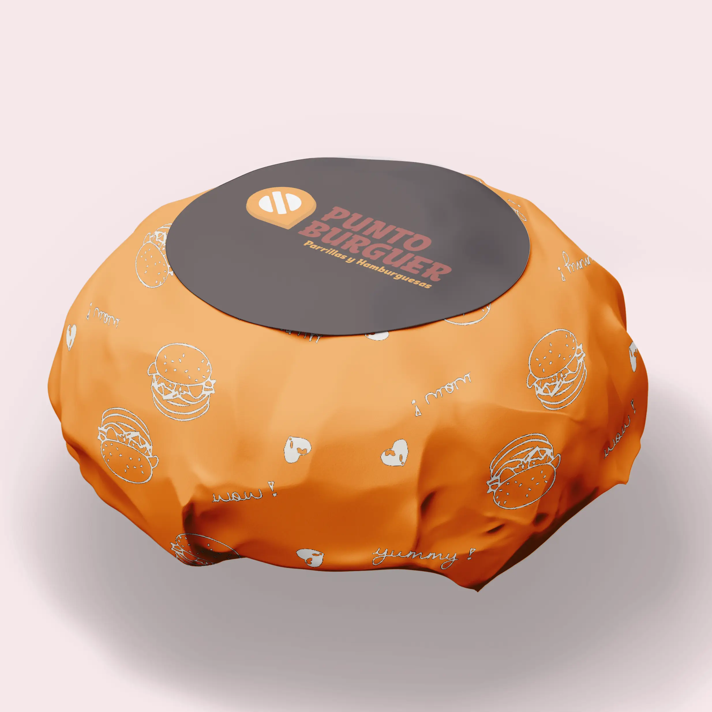 Empaque naranja de hamburguesa Punto Burger