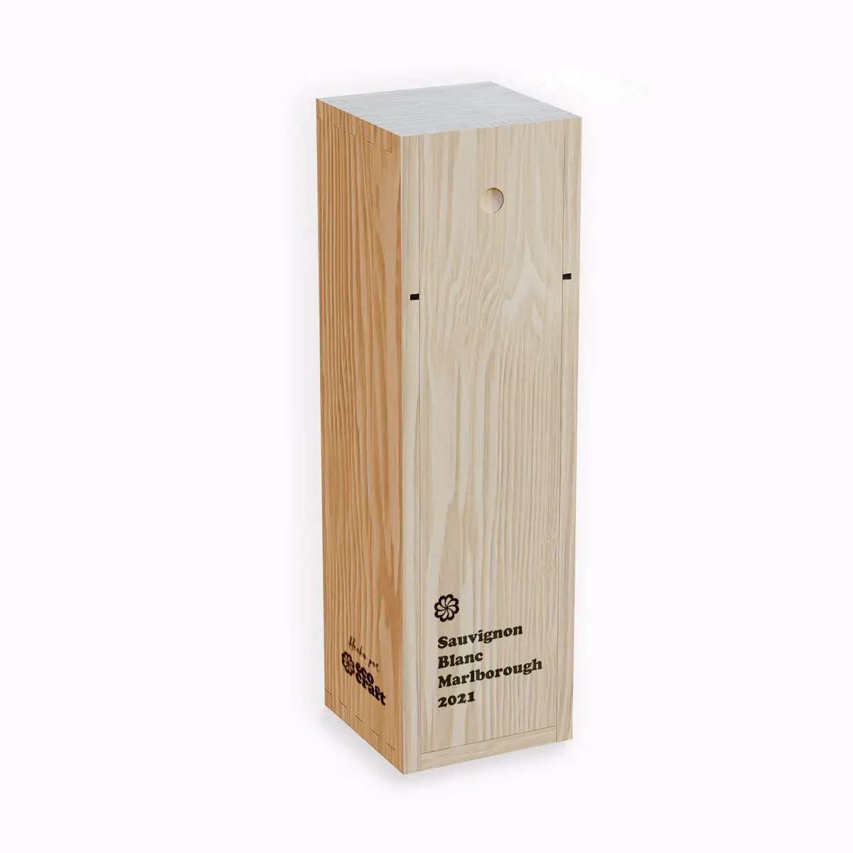 Packaging de Ecocraft para vinos en caja de madera