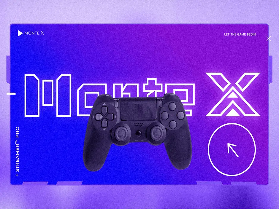 Composición gráfica de Monte X con elementos cyberpunk y tipografía bold