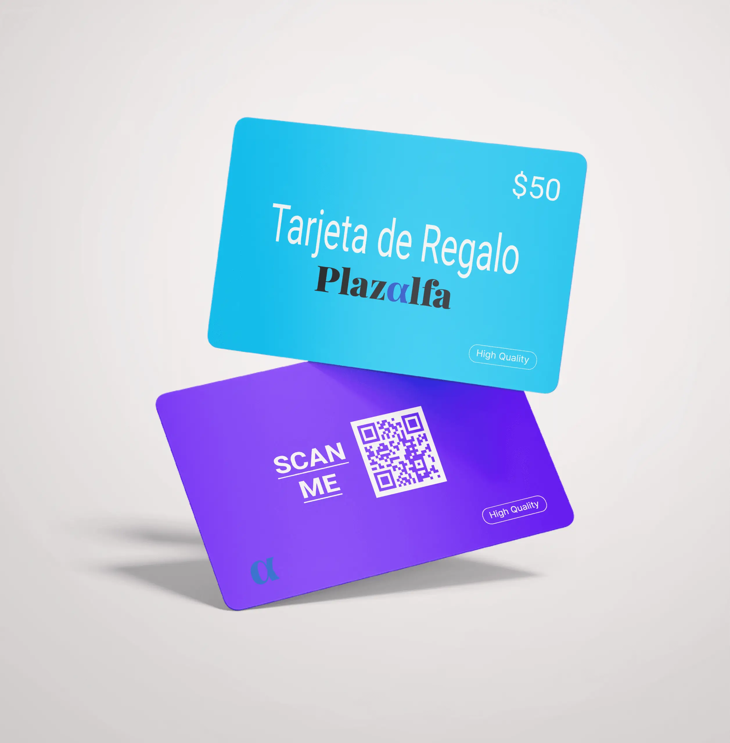 Tarjetas de regalo de Plazalfa con diseño minimalista sobre fondo claro