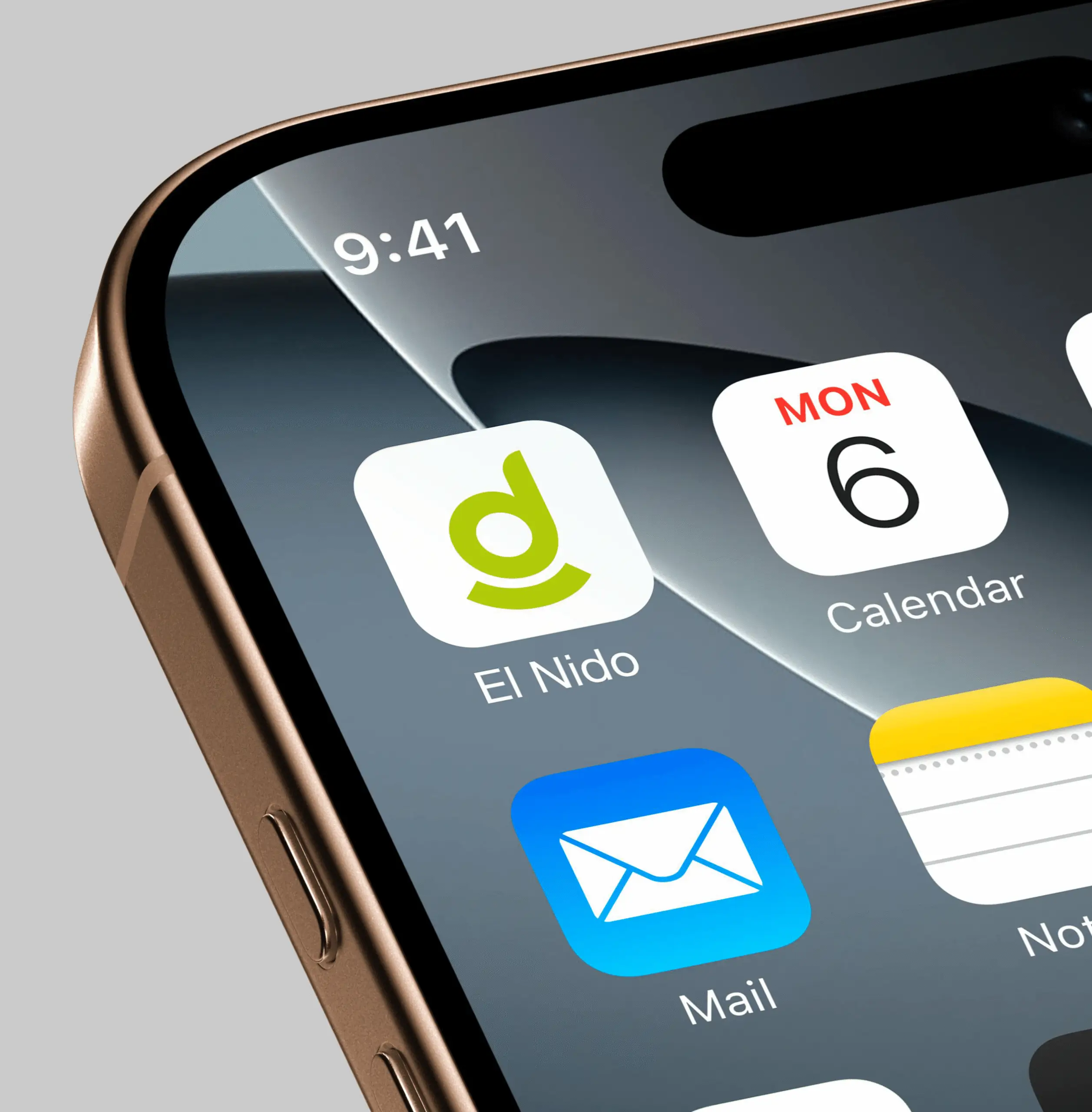 Teléfono móvil con el ícono de la app El Nido en pantalla