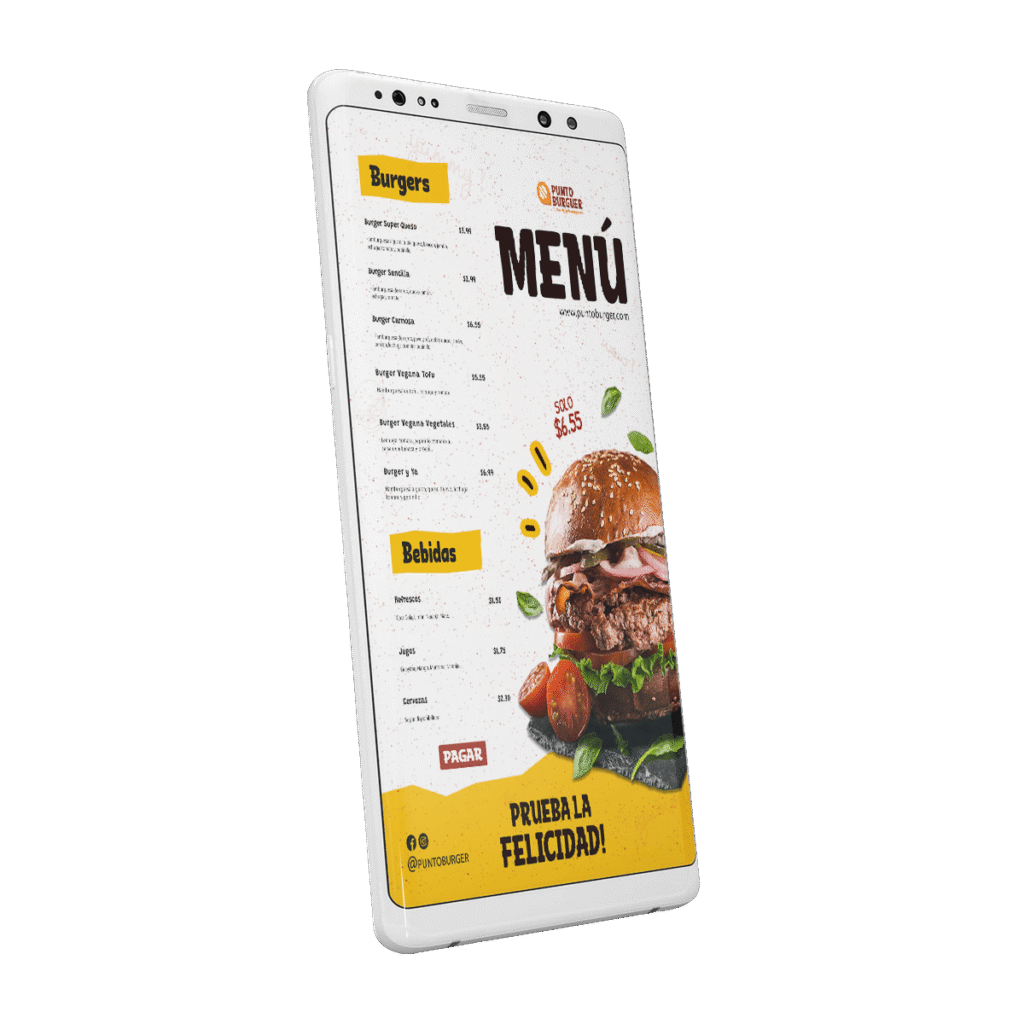 Menú digital de Punto Burger en celular, formato png